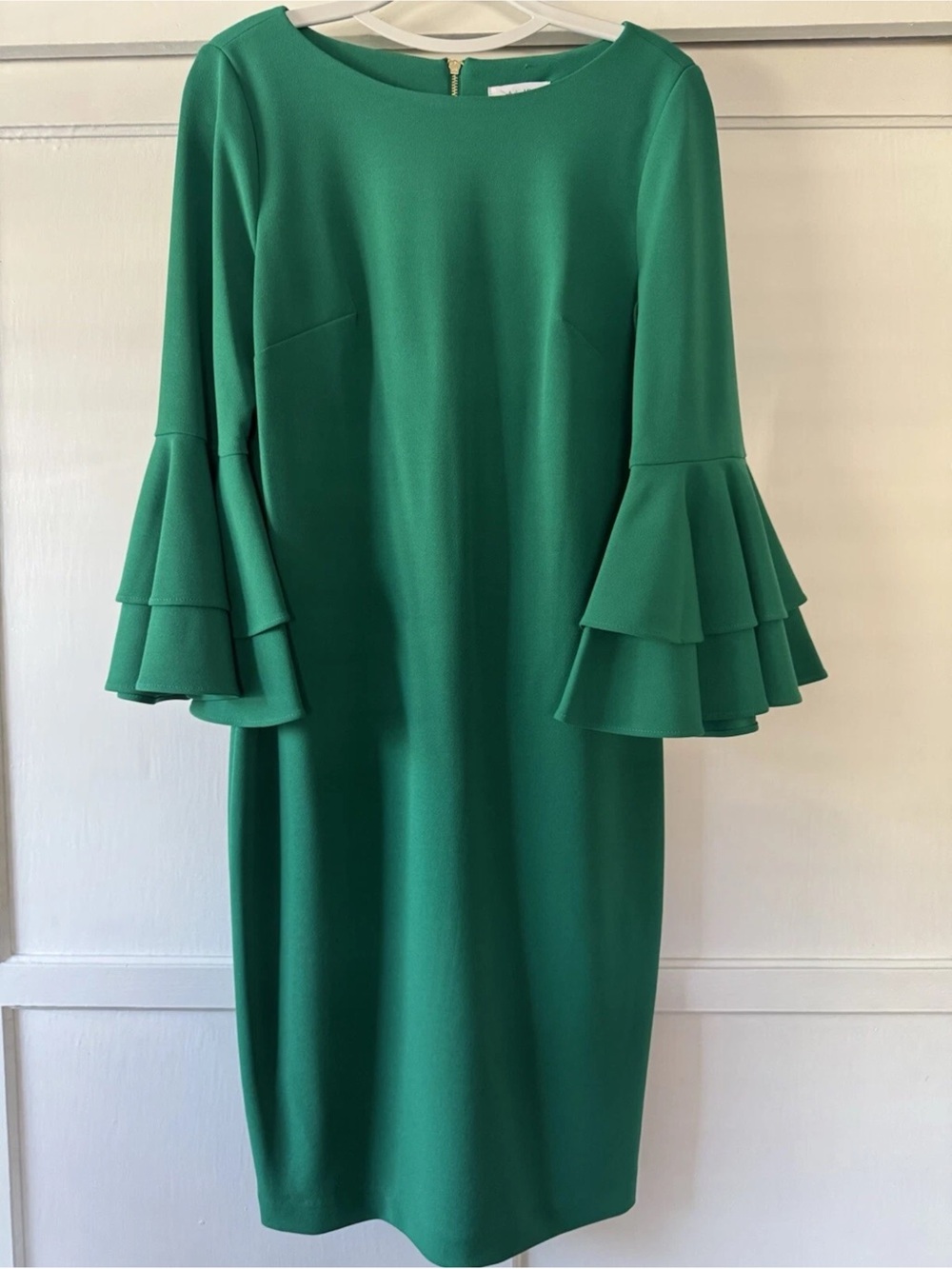 Calvin Klein Emerald Tiered Bell-Sleeve Long-Sleeve Dress Sz 6